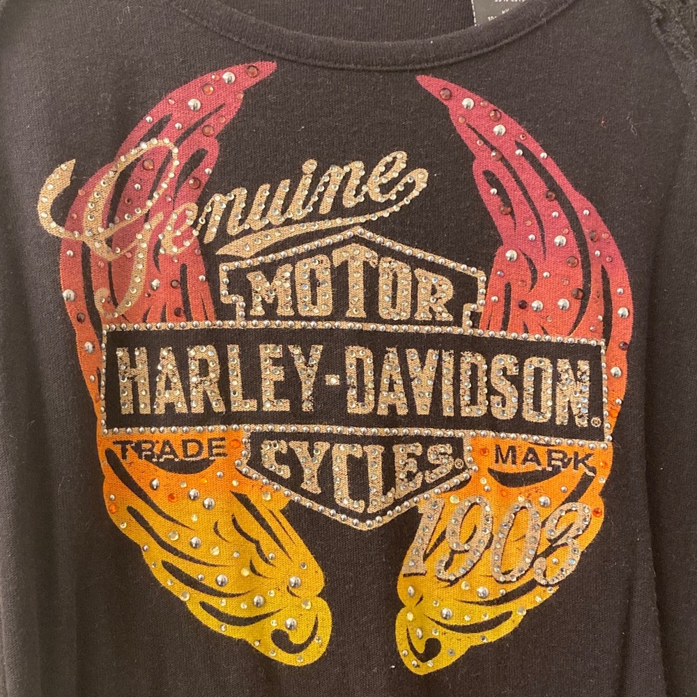 Harley-Davidson Women's Black Long Sleeve Top with Colorful Logo - Picture 2 of 4
